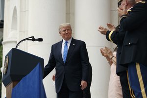 President Donald Trump arrives to speak during a Memorial Day ceremony at Arlington National Cemetery, Monday, May 29, 2017, in Arlington, Va.