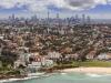 Australian capital city Sydney birds eye view from Bondi beach surt to the city CBD in aerial shot