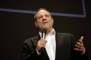 Producer Harvey Weinstein delivers a speech as part of the Lumiere Award ceremony during the 5th edition of the Lumiere Festival, in Lyon, central France, Friday, Oct. 18, 2013.