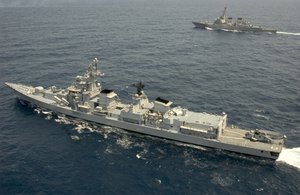 INS Mysore on deployment in the Gulf of Aden to check piracy. In October 1999, a coordinated effort by the Indian Navy and the Indian Coast Guard led to the release of a hijacked Japanese cargo ship, MV Alondra Rainbow, from pirates