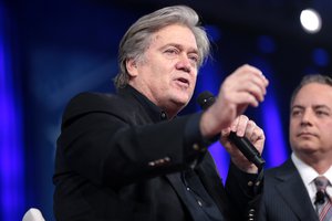 Chief White House Strategist Steve Bannon and Chief of Staff Reince Priebus speaking at the 2017 Conservative Political Action Conference (CPAC) in National Harbor, Maryland, 23 February 2017.