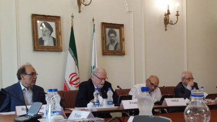 ANU Chancellor, Prof Gareth Evans (second from left) and Prof Amin Saikal (second from right) led the Australia-Iran Dialogue in Teheran.