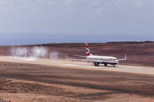 The Boeing 737-800 implementation flight landing at the airport, Saint Helena Airport