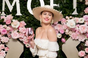 Jacinta Franklin poses for a photograph at the Moet and Chandon race day at the Royal Randwick Racecourse. Photo By Cole ...