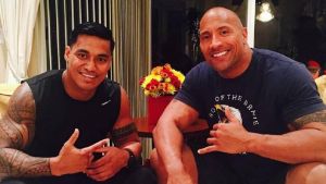 Family values: Junior Vaivai with cousin Dwayne "the Rock" Johnson.