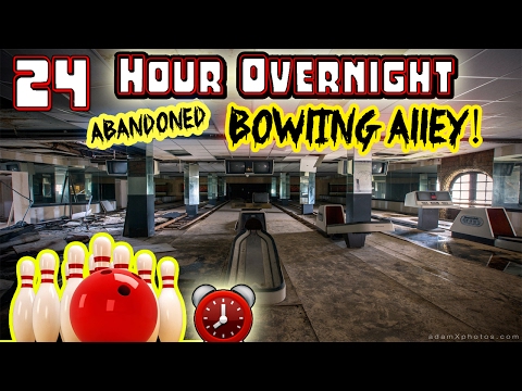 (GUN FOUND) 24 HOUR OVERNIGHT CHALLENGE // ABANDONED BOWLING ALLEY // BOWLING ALLEY FORT CHALLENGE!⏰