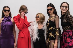 Carla Zampatti surrounded by models at her winter 2018 collection and the launch of her collaboration with Specsavers on ...