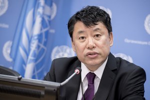 Kim In Ryong, Deputy Permanent Representative of the Democratic People’s Republic of Korea (DPRK) to the UN, briefs the press on the consideration of non-proliferation in the DPRK to be held in the Security Council on 28 April