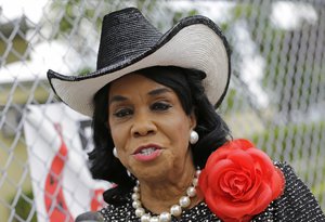 Rep. Frederica Wilson, D-Fla., talks to reporters, Wednesday, Oct. 18, 2017, in Miami Gardens, Fla. Wilson is standing by her statement that President Donald Trump told Myeshia Johnson, the widow of Sgt. La David Johnson killed in an ambush in Niger, that her husband "knew what he signed up for."