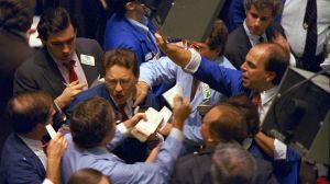 Panic selling on the floor of the New York Stock Exchange on October 19, 1987.