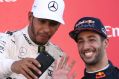 Capture the moment: Mercedes driver Lewis Hamilton of Britain (left), with Red Bull driver Daniel Ricciardo, after ...