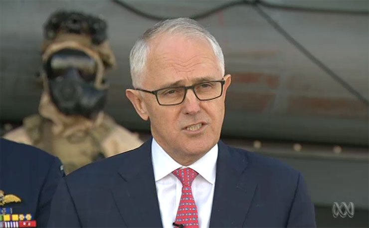 A screencap from ABC footage of Prime Minister Malcolm Turnbull announcing a greater focus on terrorism, July 2017.