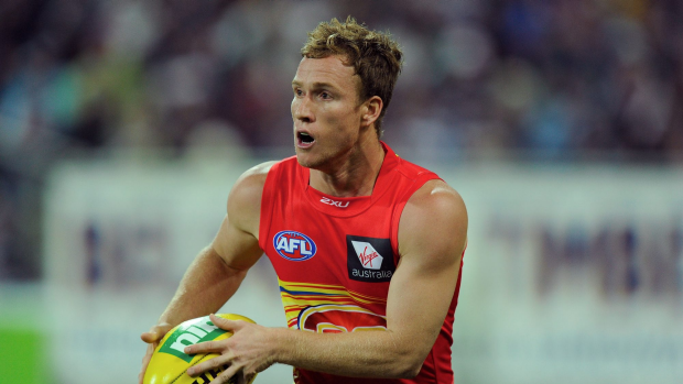 AFL.Round 10 .Geelong v Gold Coast Suns. Suns Brandon Matera in action at Simonds Stadium. 1st June 2013. Picture Sebastian Costanzo. The Age.