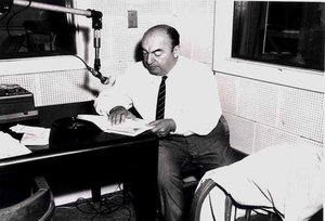 Pablo Neruda during a Library of Congress recording session, 20 June 1966