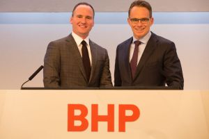 New broom, new logo: BHP chairman Ken MacKenzie pictured with chief executive Andrew Mackenzie.
