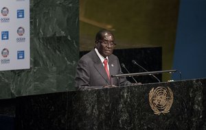 File - Robert G. Mugabe, President of the Republic of Zimbabwe, addresses the United Nations Conference to Support the Implementation of Sustainable Development, 5 June, 2017.