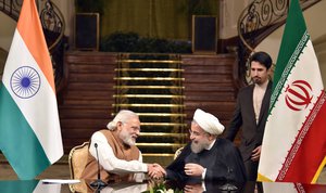 The Prime Minister of India, Narendra Modi and the President of Iran, Mr. Hassan Rouhani during the joint press statement, in Tehran, Iran, May 23, 2016