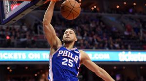 Impressive debut: Ben Simmons dunks against the Wizards.