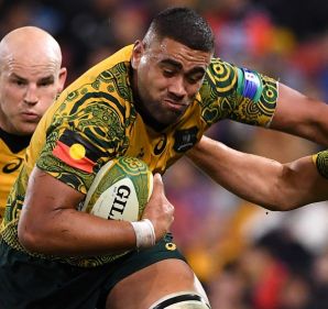 Outta my way: Lukhan Tui had a sensational impact off the bench for the Wallabies.