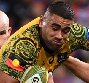 Outta my way: Lukhan Tui had a sensational impact off the bench for the Wallabies.