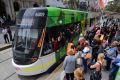 Crowded tram stop at the Bourke Street mall. 24th November 2016, The Age, Fairfaxmedia Picture by Joe Armao