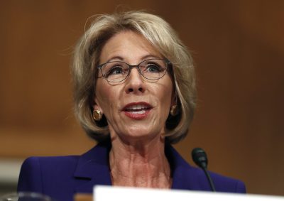 Betsy DeVos testifies at her confirmation hearing on Capitol Hill in January. (Carolyn Kaster/AP)