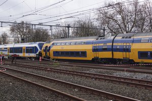 The two trains involved in the collision near Wester park. On 21 April 2012, two trains collided head-on at Westerpark, near Sloterdijk, in the west of Amsterdam, Netherlands.