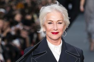 Actress Helen Mirren wears a creation for L'Oreal Spring/Summer 2018 ready-to-wear fashion collection.