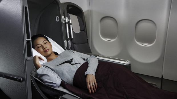 Qantas business class seat.