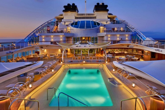 The pool deck of Seabourn Encore.