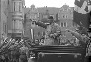 Adolf Hitler at a German National Socialist political rally in Weimar, October 1930