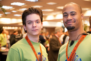 ConFoo volunteer at the registration desk