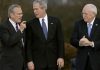 Photo of Rumsfeld, Bush and Cheney walking at the Bush ranch in Texas