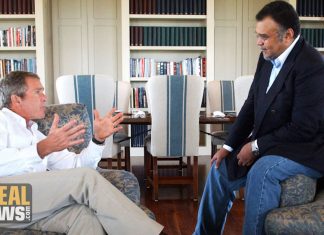 Photo of President Bush meets with Saudi Ambassador Bandar.