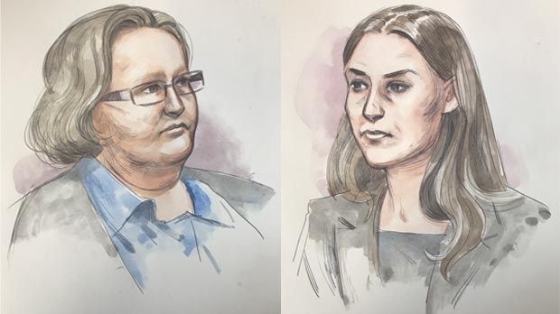 A court sketch of Trudi Lenon, left, and Jemma Lilley, right.