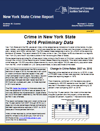 Crime in New York State 2016 Preliminary Data