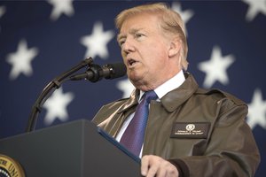 President Donald J. Trump addresses service members during a Troop Talk at Yokota Air Base, Japan, Nov. 5, 2017