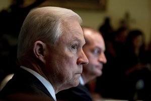 Attorney General Jeff Sessions attends a Cabinet meeting with President Donald Trump, Monday, June 12, 2017, in the Cabinet Room of the White House in Washington.