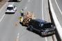 A car and trailer jack-knifed on Whakatu Drive blocking one lane.