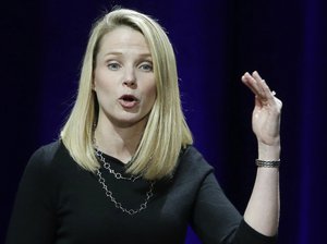 FILE - In this Feb. 19, 2015, file photo, Yahoo President and CEO Marissa Mayer delivers the keynote address at the first-ever Yahoo Mobile Developer's Conference