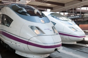 High-speed trains at Madrid's Atocha station.