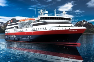 A Hurtigruten ship in the north Atlantic.