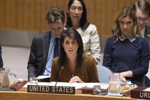 Nikki Haley, Permanent Representative of the United States to th UN, addresses the Security Council meeting on the situation in the Middle East, including the Palestinian Question,18 October 2017