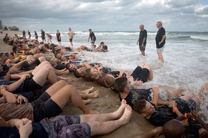 FORT PIERCE, Fla. (Nov. 5, 2016) Multiple Central Florida area U.S. Naval Sea Cadet Corps divisions participate in beach physical training on the same beach that is recognized as the birth place of the U.S. Navy SEALs