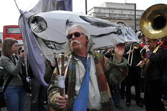 G20 and Climate Camp protests at the Bank of England and Bishopgate, City of London, London, 1st April 2009