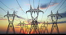 Electric power lines against sunset (grid, power, wires, electrical, electricity)