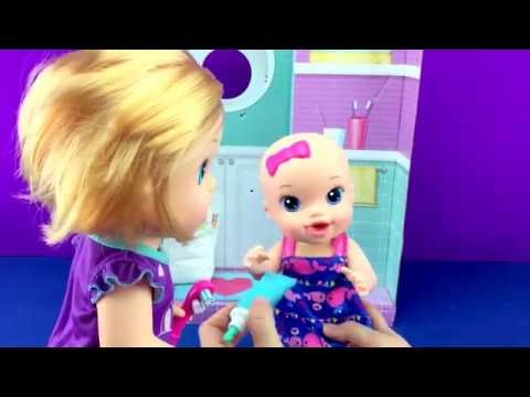 BABY ALIVE Brushy BABY Baby Doll Bribes Little Sister Baby Doll with SHOPKINS  W/ Play Doh Girl