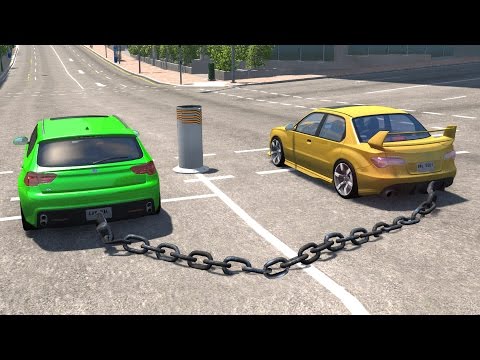 BeamNG drive - Chained Cars against Bollard