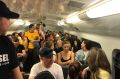 Sydney fans stuck on a train due to delays on route to ANZ Stadium.