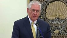 US Secretary of State Rex Tillerson addresses the media in Myanmar.